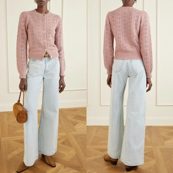 Doen Emery Pointelle Knit Cardigan in Clay Pink - Picture 4 of 14